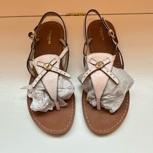 Coach Leather Strappy Sandals, Cream Color, Size 10